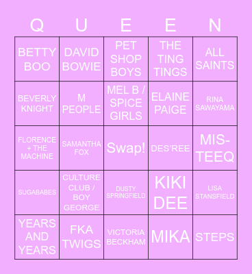 DRAG RACE UK LIP SYNC BINGO Card