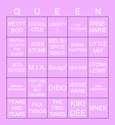 DRAG RACE UK LIP SYNC BINGO Card