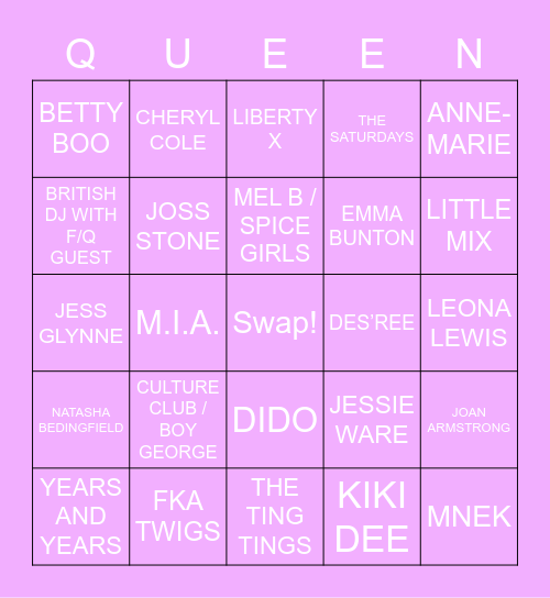 DRAG RACE UK LIP SYNC BINGO Card