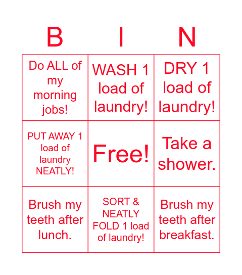 Daily Hygiene & Housework Bingo Card