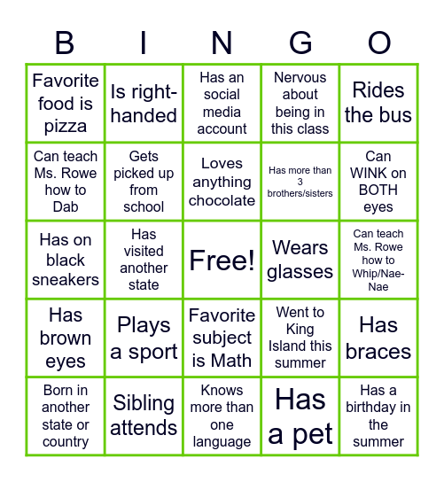 CLASSMATE Bingo Card
