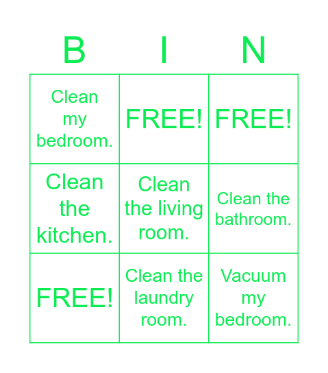List 1 Housework Bingo Card