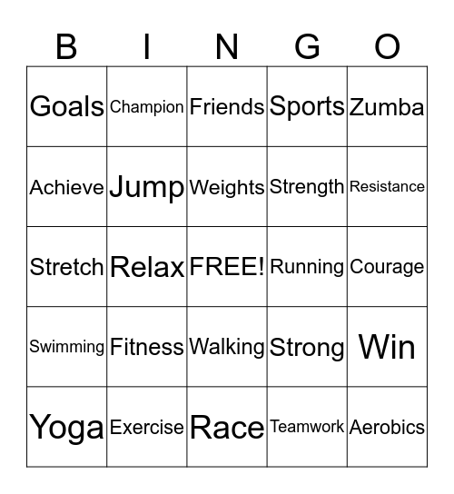 Keepin Fit Bingo Card