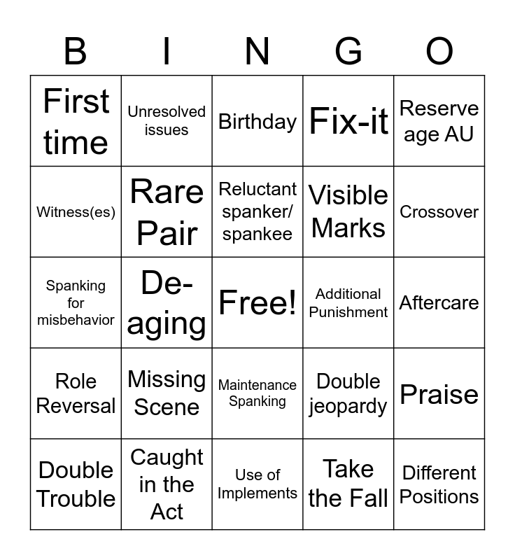 Spanktember Bingo Card
