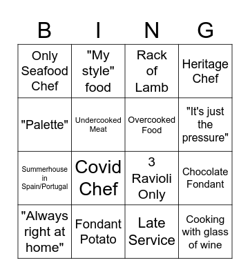 Masterchef Bingo Card