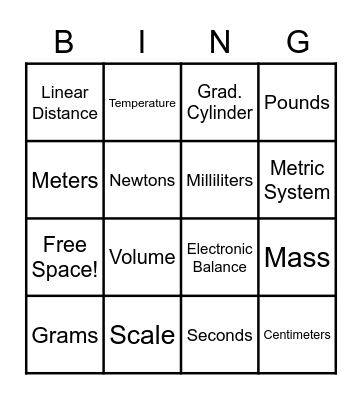 Measurement BINGO Card