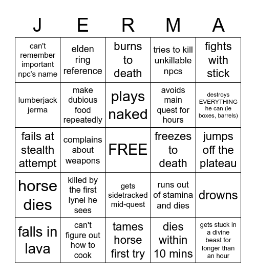 JERMA BOTW STREAM BINGO Card