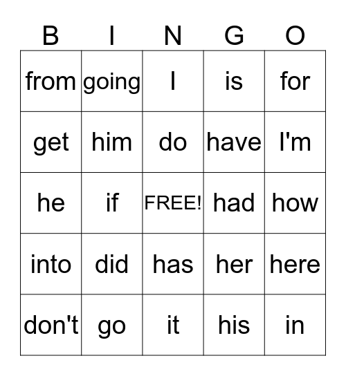 2nd grade Words Bingo Card