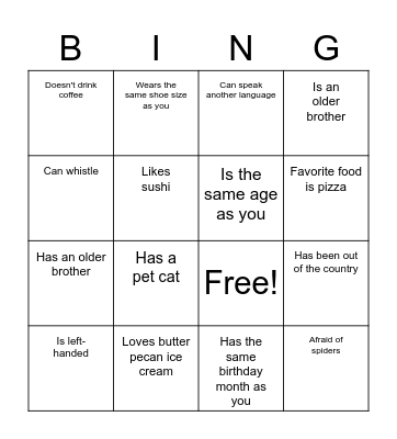 Find Someone Who Bingo Card