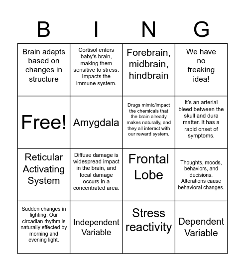 PSY252 COGNEURO Review Bingo Card