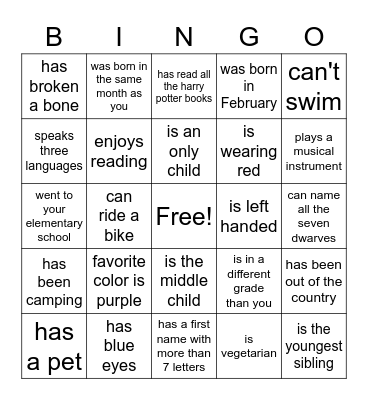 Get to Know You Bingo Card