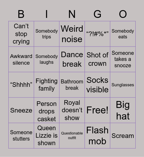 Funeral Bingo Card