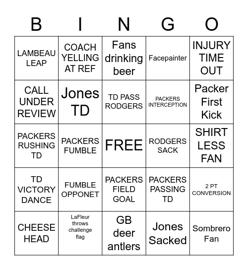 Green Bay Packers Bingo Card