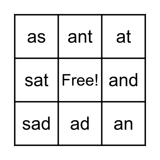 Making Words 1 Bingo Card