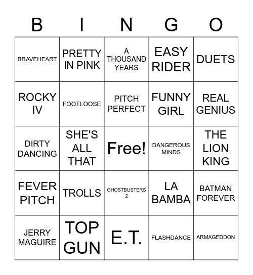 MOVIES B SIDE Bingo Card