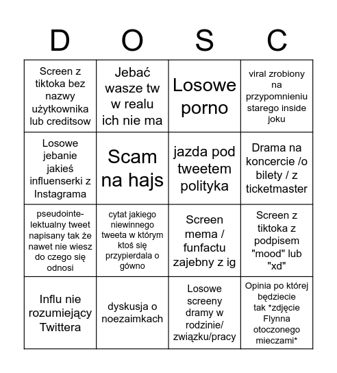 Twoja główna na Twitterze Bingo Card