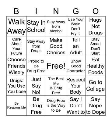 DRUG FREE BINGO Card