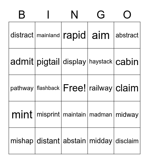 Rewards 1 Bingo Card