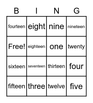 Number Bingo Card
