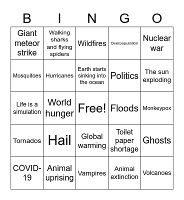 Apocalypse Bingo Card