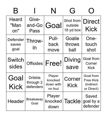 Soccer Bingo Card