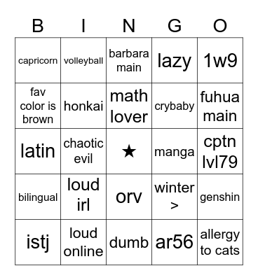 REGIS' Bingo Card