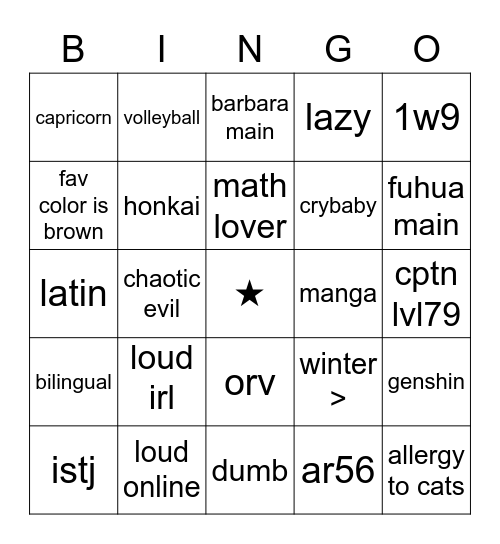 REGIS' Bingo Card
