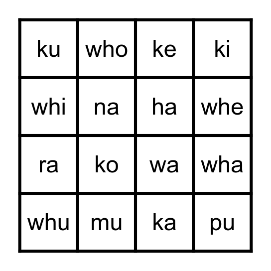 Wharewhare Bingo Card