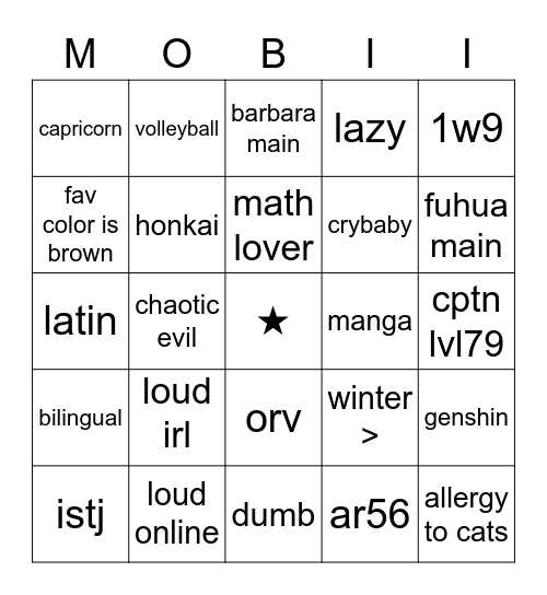 REGIS' Bingo Card