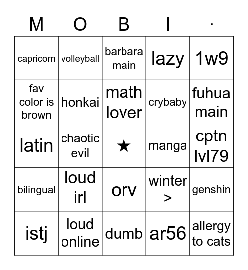 REGIS' Bingo Card
