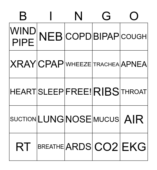 Respiratory Bingo Card