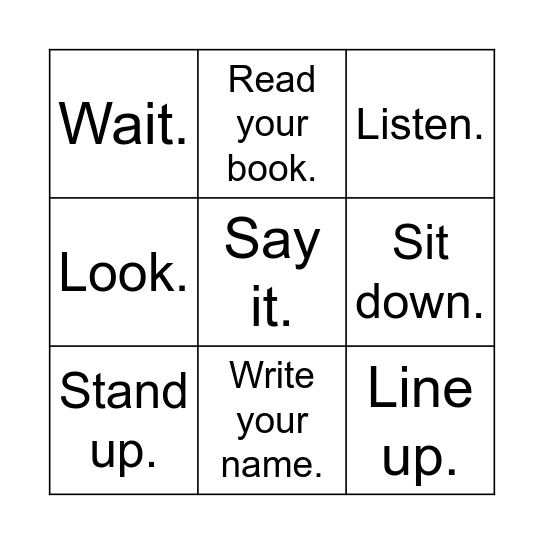 Classroom Commands 4 Bingo Card