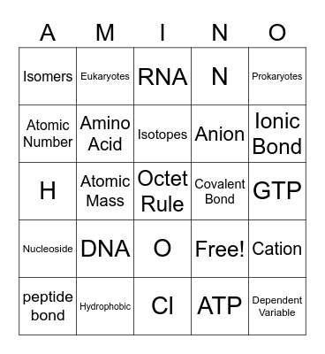 Lab Quiz 4 Bingo Card