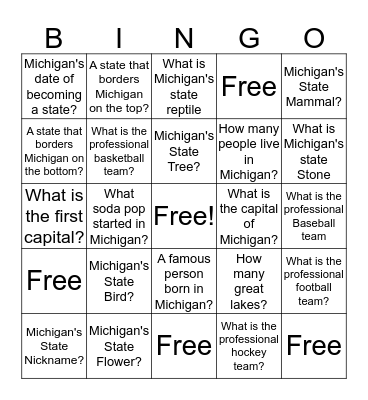 Michigan Bingo Card