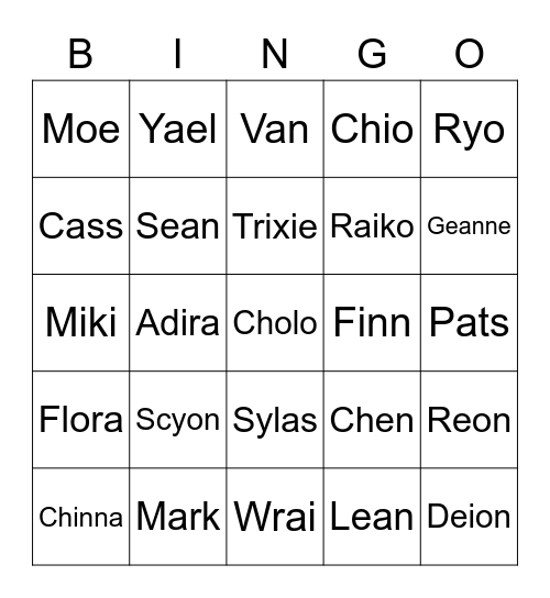 ynativity Bingo Card