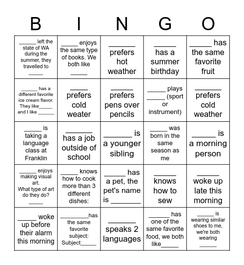 I know someone who... Bingo Card