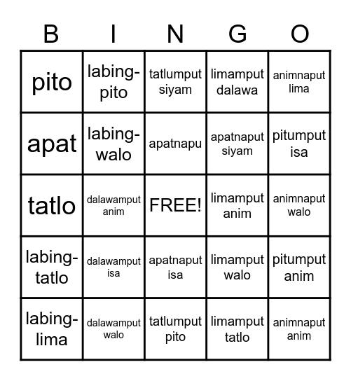 PINOY BINGO Card