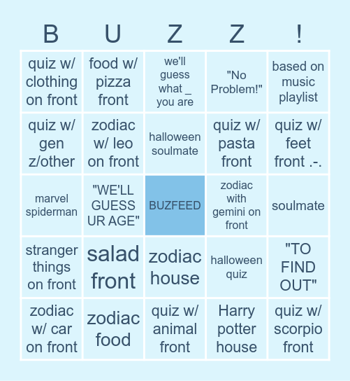 Buzzfeed Bingo Card