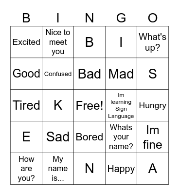 American Sign Language Bingo! Bingo Card
