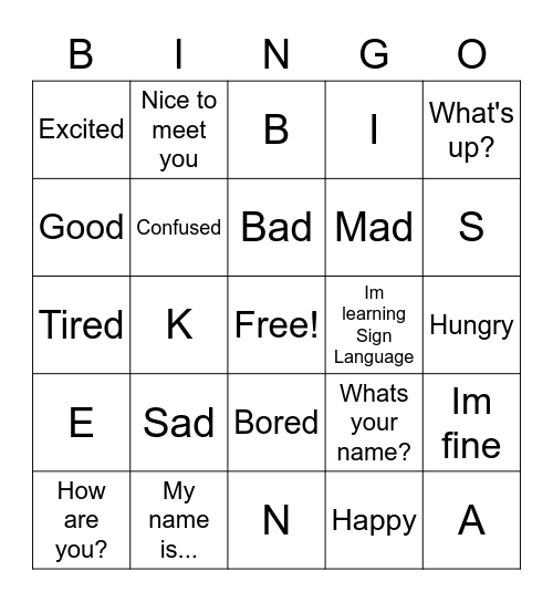 American Sign Language Bingo! Bingo Card