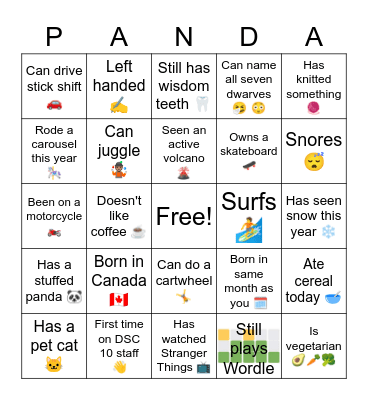 DSC 10 Staff Bingo Card