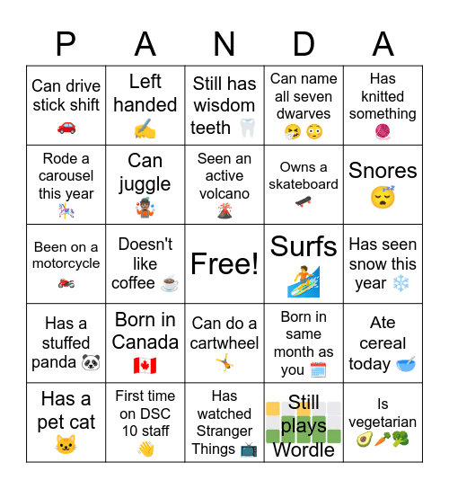 DSC 10 Staff Bingo Card