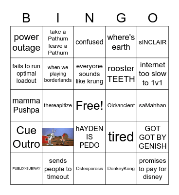 P$ Bingo Card
