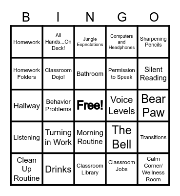 Classroom Review BINGO Card