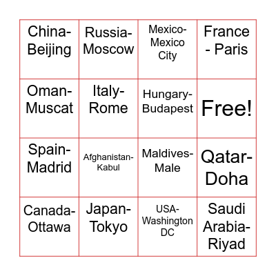 GEOGRAPHY JUGGLE Bingo Card