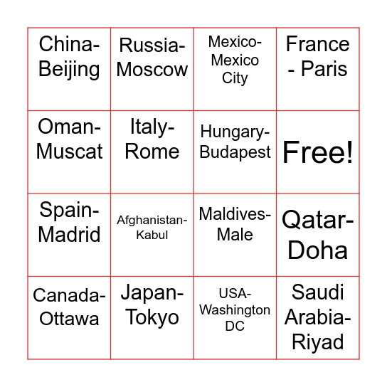 GEOGRAPHY JUGGLE Bingo Card