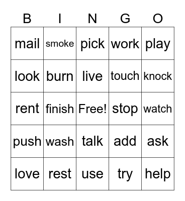 Preterit Bingo - Regular Verbs Bingo Card