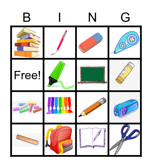 School Supplies Bingo Card