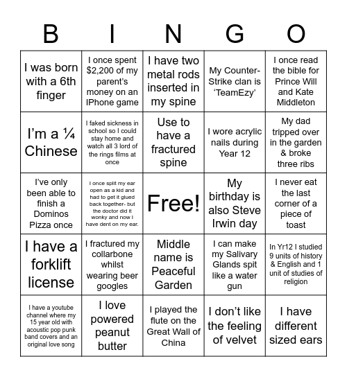 EC Get to Know Each Other BINGO Card