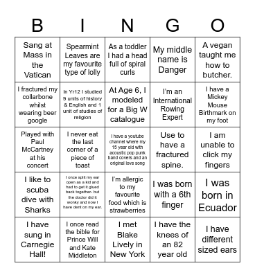 Get To Know Each Other Bingo Card